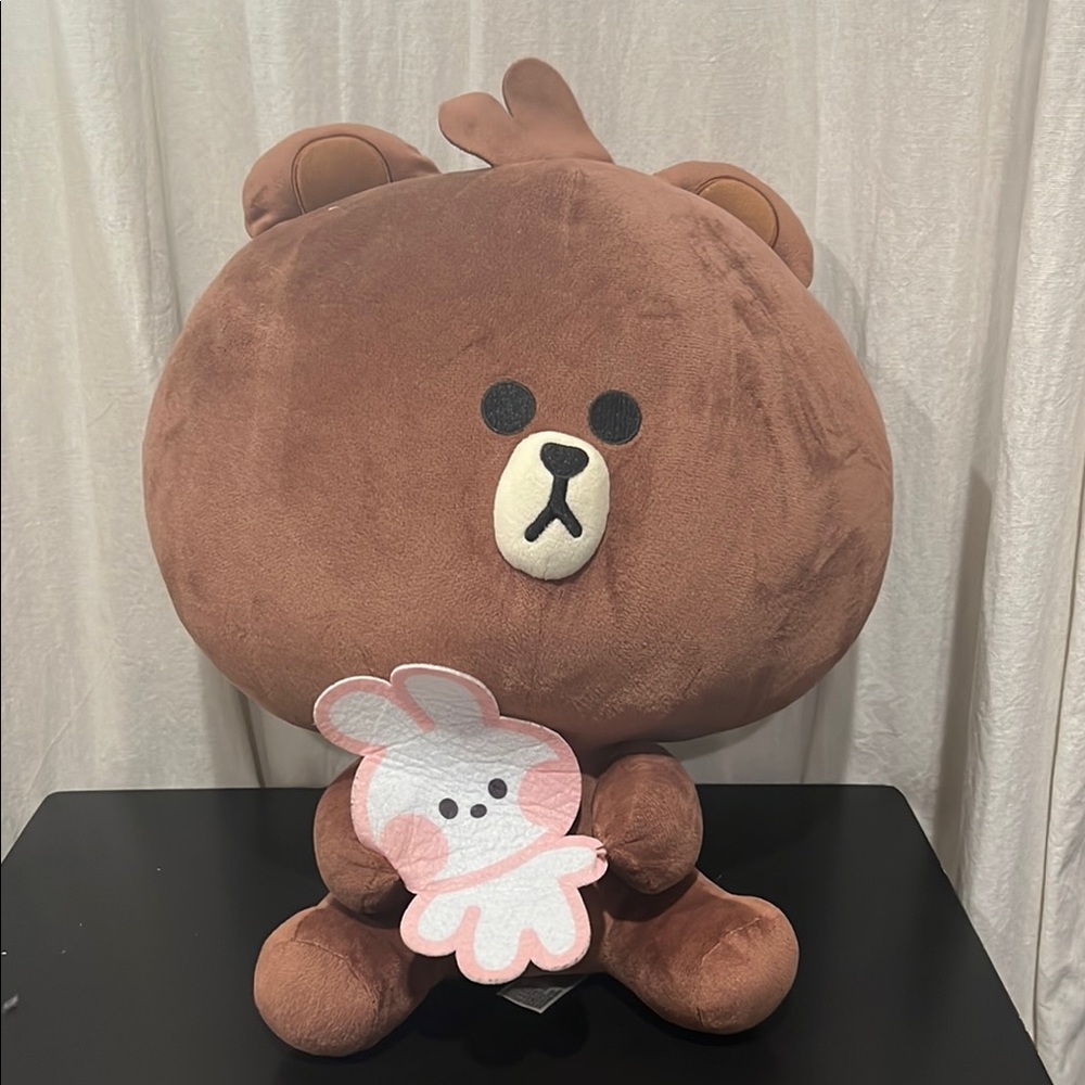 Line friends Brown Bear Plush with Pink Bunny (Cony). Japanese‎ . 16”